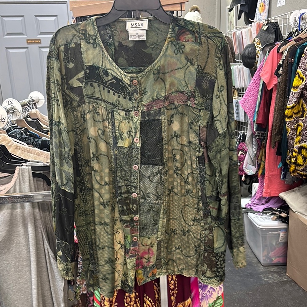 MSAS Olive Patterned Women's Hippie  Blouse